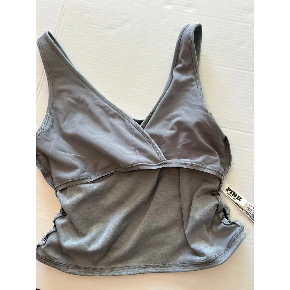 Victoria’s Secret PINK Gray Heathered Sports Bra Longline Tank Size Small